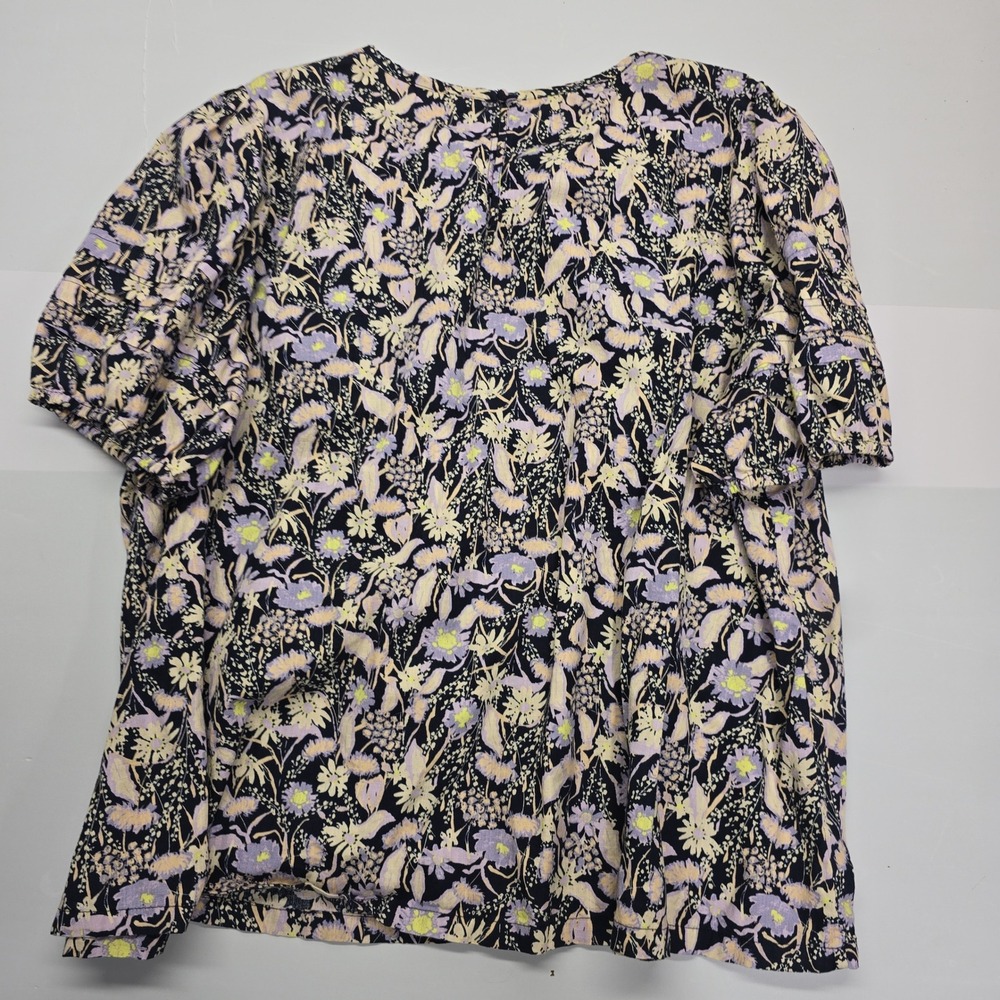Universal‎ Thread Womens Floral Puff Sleeve Cotton Blouse Purple Yellow Black XL